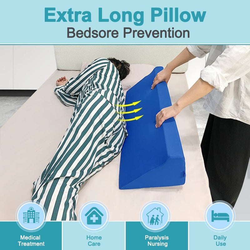 AOSSA Wedge Pillow for Sleeping, Foam Body Positioning Wedges for Bed Adults, 34" Long Inclined Sleepers Cushion for Pressure Ulcer, Bed Sores Treatment, Turning Large Body Nursing Wedge Pillow (Blue) - Image 3